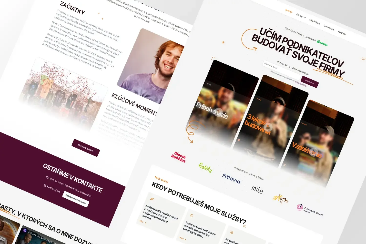 Web jarosatori.com, redakčný layout s veľkou typografiou a video sekciami